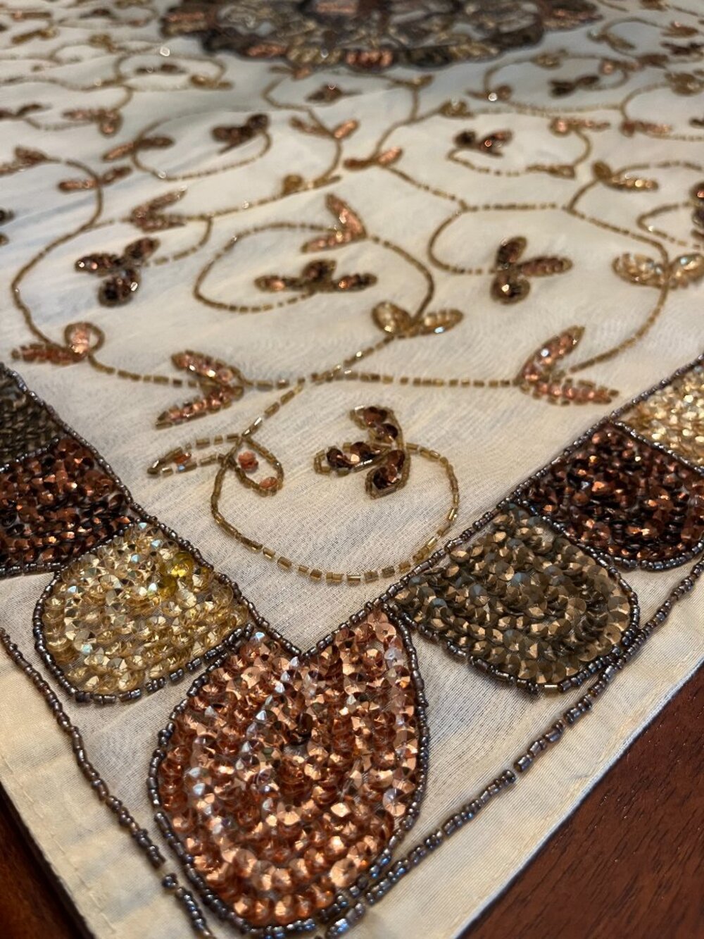 Handcrafted Beaded/Embroidered Table Overlay - Picture 5 of 9